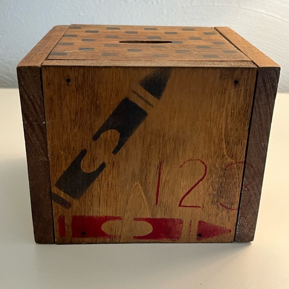 Antique Crayola Crayon Square Wood Toy Coin Bank - Picture 1 of 15